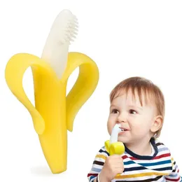 2024 Baby Safe BPA Free Teether Toys Toddle Banana Training Toothbrush Silicone Chew Dental Care Toothbrush Nursing Beads Baby Gift