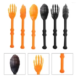 Stoviglie usa e getta 6pcs creative stoviglie di Halloween forche di plastica cucchiai forniture per feste decorative per cucina bar (3 pezzi arancione