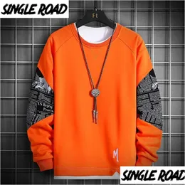 Herren Hoodies Sweatshirts Herren Singleroad Crewneck Sweatshirt Männer 2021 Orange Arbeit übergroße japanische Streetwear Hip Hop Hoodie Dro Dhyrj