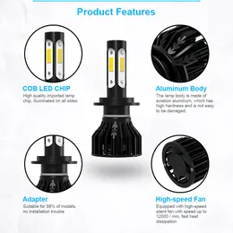 4pcs LED LED H13 H11 Car Light 4 Sides Cob Chip High Low Low Beam Plub Lamp Kit For Ford Focus 2009 2000 2011