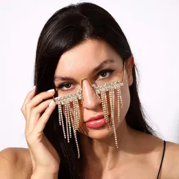 Trendy Rhinestone Tassel okulary rama spersonalizowana uliczna bloger bloger diamentów łańcuch biżuterii