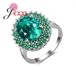 Bröllopsringar Mystery Green Cubic Zirconia Oval Finger 925 Sterling Silver Prong Setting smycken för kvinnor Girls Christmas Gift