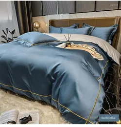 Sängkläder sätter fast färg broderad bomullsglase täcke täcke enkla ark set edredones de cama lakan med kuddar fodral