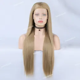 Wig European and American Long Straight Hair 13*2,5 linalfiberfiber Front Spets extra lång 26 tums Glueless spets Wig Cosplay Party Wig Korean High Temperatur Silk