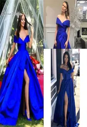2020 Dividi dalla festa senza maniche da spalla Wear Royal Blue A Line Sexy Prom Dress1157419
