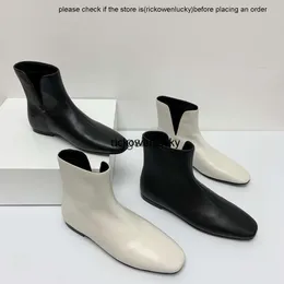 the row shoes The row_ New side opening short boots small square toe flat bottomed boots for children delicate elegant comfortable simple and large high quality