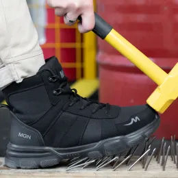 Botas mjythf trabalho botas de segurança sapatos de dedo de aço de sapatos de segurança homens de trabalho botas de perfuração de botas de combate de botas de combate à prova de punção à prova de punção