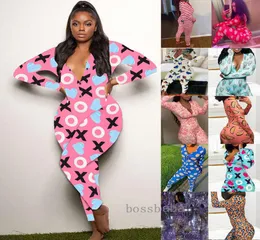 Tasarımcılar Giysileri 2021 Kadın Tulumlar Nightwear Pantolon Egzersiz Düğmesi Sıska Bodysuit Noel Baskı Uzun Kol Vneck Onesies P9555472