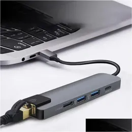 Hubs USB C a Addusb3.0addrj45addpd Adattatore 5 in 1 MTI Porta Gigabit LAN Supporto 4K in lega di alluminio Dock Hub Station Drop Delivery Compu Otk31