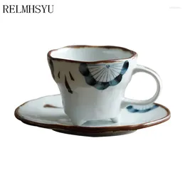 Cups Saucers RELMHSYU 150ml Japanese Style Ceramic Household Soup Swallow Hand-painted Milk Cup And Saucer Water Mug Drinkware