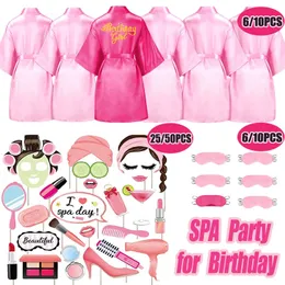 6/10 Sets Spa Birthday Robes for Girls Silk Soft Kimino Robe Infantil Favors Favores com Máscaras Olhos Spa Pooth Props Supplies 240403