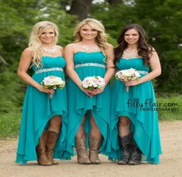 Modest Turquoise Bridesmaid Dresses 2022 High Low Country Wedding Guest Gowns Beaded Chiffon Junior Plus Size Maternity Gowns529864313981