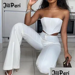 Women'S Tracksuits Womens Jillperi Strapless Corset Crop Top And Flare Pants Sets Solid High Waist Women Y Outfit Elegant Casual Legg Dhzar