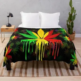 Одеяла листья Rasta Colors Dripling Paint Throw Flaket с толстым королем шерстяным текстилем для зимнего дома