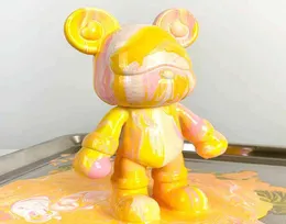 DIY Fluido tingido Urso Estátua Resina Nórdica Decoração da sala de estar de estar Figuras para acessórios de mesa de interiores Kawaii Room Decoration T22066232333