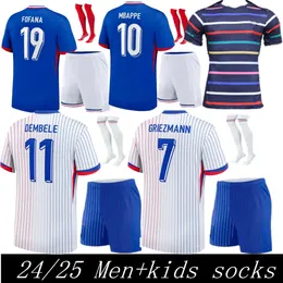 2024 25 Fan Player French Soccer Jersey Benzema Giroud Mbappe Griezmann Saliba Pavard Kante Maillot de Foot Equipe Away Kit Kit Socks Jersey Football Shirt S-4xl