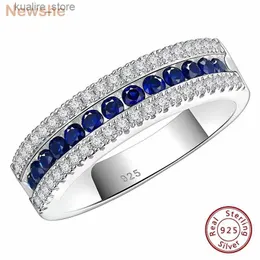 Pierścienie klastra Newshe 925 Sterling Silver White Blue Sapphire Eternity Wedding Pierścienie dla kobiet impreza genialna sześcienna cyrkonia biżuteria L240402