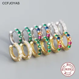 Earrings CCFJOYAS High Quality 8.5mm 925 Sterling Silver Hoop Earrings for Women Light Luxury White/Green/Colorful Zircon Circle Earrings