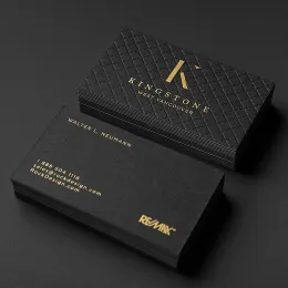 Envelopes 700gsm Paper Black Business Card Letterpress Blind Printing 2 Side Gold Foil with Gold Edge Free Design