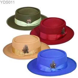 Geniş Memlu Şapkalar Kova Sıcak Satış Domuz Pastası Şapkası Fedora Düz Üst Bow Hat İngiliz Klasik Erkek ve Kadın Jazz Sombrero Hombre YQ240403