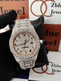 فاخرة Diamond Watch41mm اطلب عربي جودة عتيقة عتيقة Out VVS Clarity Moissanite Diamond مرصعة الفولاذ المقاوم للصدأ الفخمة الفاخرة للزوجين