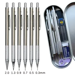 Pencils 0.3 With Sketch Mechanical Eraser 2.0mm Sharpener Metal 0.7 0.9 Lead Box Art Set 1.3 6pcs 0.5 Pencil Pen Automatic