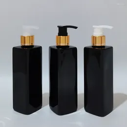 Butelki do przechowywania 20pcs 250 ml pusta czarna kwadratowa kwadratowa butelka do napełniania złota pompa kołnierza do makijażu płynne mydło szampon pojemniki na żelowe żelowe
