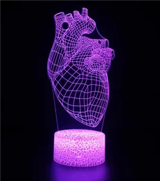 Organ Heart Night Light 3D Illusion Lampe drei Muster und 7 Farbwechsel LED -Nachtlicht mit Fernbedienung für Kindergeschenk für BO1636550