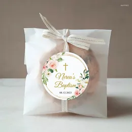 Party Decoration Personalized Baptism Favor Stickers Blush Pink Floral Thank You 1.5-3in Round/Square Labels For Birthday Shower