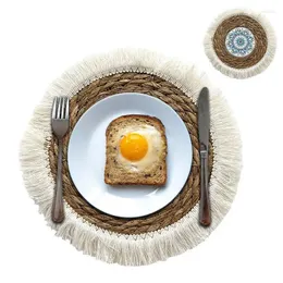 Tischmatten Boho runde Placemat Elegantes Rattan Place Pad natürlicher Teppich exquisite Tasse für Esshausdekoration