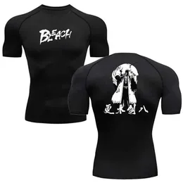 T-shirt maschile Anime Bleach Compression Shirt Uomini Short Running Shirt Sport Sport Servi