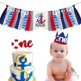 Украшение для вечеринки на тему океана, первый ребенок, день рождения, стульчик для кормления, баннер, обеденный флаг, поставки счастливого белья