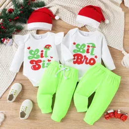 Set di abbigliamento CitgeeAutunno Natale Infantile Neonate Ragazzi Pantaloni Manica lunga Lettera Stampa Pagliaccetto Cappello verde Vestiti di Natale