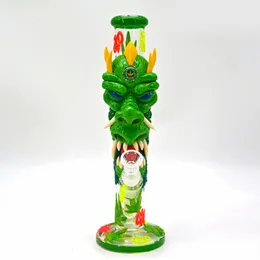 1pc,11.8in,Glass Bubbler With Fixed Diffuser Downstem Water Pipe Bongs,Hand Painted Colored Polymer Clay Bong With 420 Pattern,Glow In Dark,Borosilicate Glass Pipes