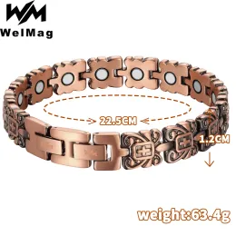 Bracelets Welmag Vintage Healing Copper Magnetic Bracelets for Men Pain Relief Arthritis Health Bio Energy Flower Bracelet Homme Jewelry