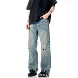 11kn American Streetwear Oversize Pontas de pernas retas da marca Trendy Marca angustiada Jeans High Street Meggar Homens e Mulheres