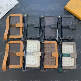 Дизайнерский кожаный кожаный кожаный кожи для iPhone 15 Pro Max 14 13 12 11 Pro Flip Card Владелец мобильной крышки с запястьем для Samsung S22 S23 Plus S22U S22U