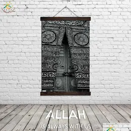 Dipinti Arte islamica Mecca Kaaba Wall Tela Stampe dipinto Scrollt Sholl Hang Poster Immagini Decorazione per la casa 240403 Droping Delivery Gard Dh9Bi