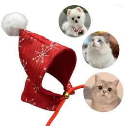 Fantasias de gato com estampa de floco de neve de Natal, cachecol para animais de estimação, capuz ajustável para festival, chapéu