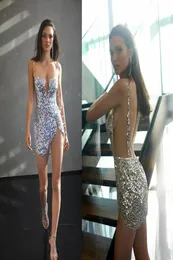 2020 Elihav Sasson Short Prom Kleider Spaghetti Bling Pailletten Side Split Mini Cocktail Kleid Abend Tragen sexy Rückenless offizielles Occ5038432