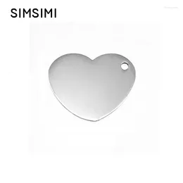 قلادات قلادة Simsimi Heart Tag Charm فارغة مخصصة كلا الجانبين مرآة مصقول الفولاذ المقاوم للصدأ عالية الجودة 50pcs