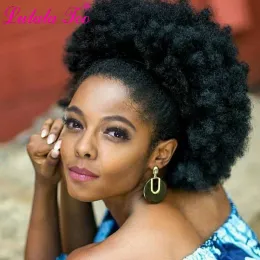 Chignon Chignon 10inch High Afro Puff Hair Bun Chignon Synthetic Drawstring Ponytail Wigs Kinky Curly Clip in