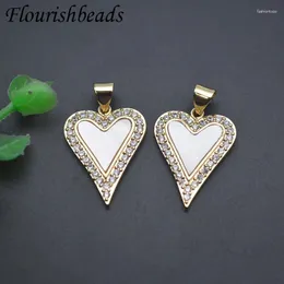 Pendant Necklaces 10-20pcs/lot High Quality Paved CZ Beads Gold Plated Natura Mother Of Pearl Heart Shape For DIY Jewelry Making Necklace