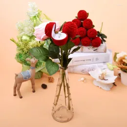 Dekorativa blommor 1pc Red Rose Creative Ring Box Alla hjärtans dag med grenar lämnar smyckesförslag Engagemang Romantisk gåva