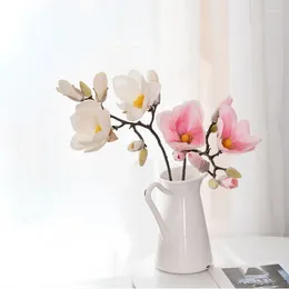 Decorative Flowers 61cm Artificial Magnolia Silk Fake Flower Branch Yulan Magnoli Flores Arrange Table Wedding Home Decor Party Accessory