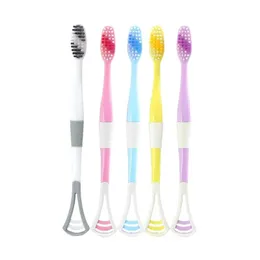 8sticks tandborste tungskrapa för att ta bort dålig andedräkt dubbla bambu kol mjukt borst tandborste silikon tandborste