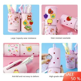 Väskor NBX DUBBEL SILICONE PEN BAG Kvinna Kontrakt med stor kapacitet Pencilfodral Japan Junior High School Elever Lovely Pencil Case B