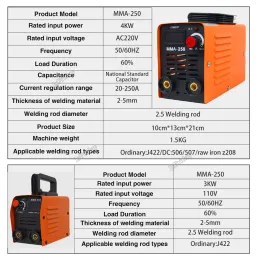 MMA-250 Welding Machine Inverter Arc Electric Welding Machine 20-250A Current Adjustable Welders with Tools