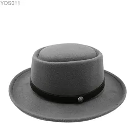 Wide Brim Hats Bucket Mens wide Fedora hat pork pie hamburger jazz belt Panama gangster gentleman yq240403