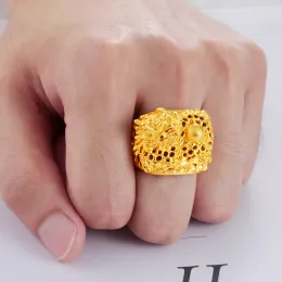 Ringar 14k gult guldpläterad drake ring för menmen's ring födelsedag guld öppen ring dominerande tjock ring gåva oro puro de 14 k